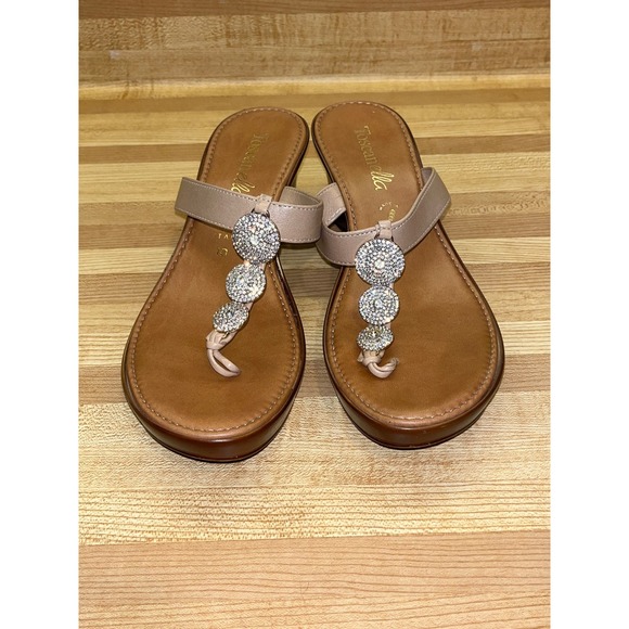 Toscanella Wedge Sandals Rhinestone Thong Size 10 - Picture 2 of 8